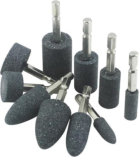 𝐉𝐔𝐍𝐋𝐈𝐗𝐍 10 Pcs Various Shapes Grinding Stones - 1/4" Hex Shank Aluminum Oxide Mounted Sharpening Bits for Drill, Rotary Tool