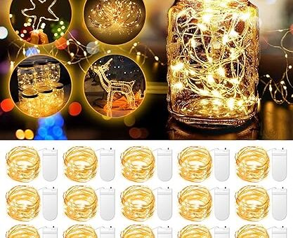 20 Pack Fairy Lights Battery Operated 3.3ft 20 LED Mini String Lights Twinkle Lights Copper Wire Firefly Starry Lights for Mason Jars Wedding Party Christmas Centerpiece Table Decorations, Warm White