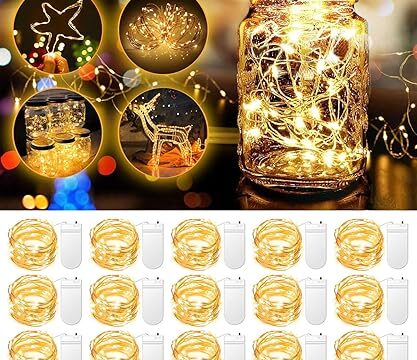 20 Pack Fairy Lights Battery Operated 3.3ft 20 LED Mini String Lights Twinkle Lights Copper Wire Firefly Starry Lights for Mason Jars Wedding Party Christmas Centerpiece Table Decorations, Warm White