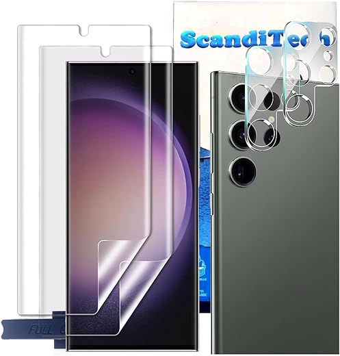 [2+2 Pack] for Samsung Galaxy S23 Ultra 5G Compatible Screen Protector HD Clear Film Full Coverage ceramic membrane + Tempered Glass Camera Lens Protector Full Coverage Case Friendly