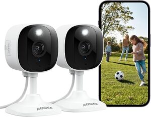 2K Cameras for Home Security-Outdoor/Indoor Camera for Dog/Cat/Pet/Nanny/Baby, Color Night Vision, White Light, Siren, 24/7 SD Recordings, Works with Alexa/Google Home, C1-White-2P (2.4Ghz WiFi)