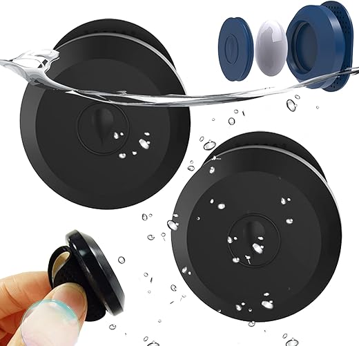 2 Pack Waterproof Airtag Sticker Mount with 3M Adhesive Sticker, Silicone Hidden GPS Tracker Mount Accessories for Apple Air Tag, Shockproof Protection Airtag Holder Case(Black Black)