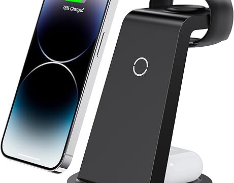 3 in 1 Charging Station for iPhone, Wireless Charger for iPhone 16 15 14 13 12 11 X Pro Max & Apple Watch - Wireless Charging Station for AirPods 4 3 Pro