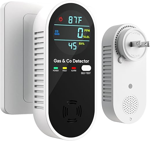 4-in-1 Upgraded Combination Natural Gas Leak Detector and Carbon Monoxide Detectors, Dual Sensor Gas Leak Detector & Carbon Monoxide Detectors Plug in (Temperature & Humidity Sensor) for Home, RV