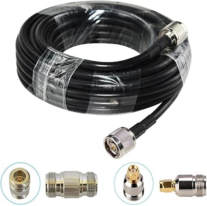 50ft Coaxial Cable for Cell Phone Signal Booster, 3D-FB N-N Coax Cable for Cell Phone Booster Antenna, N Male Ends+Adapters OD5.5 50ohm, High Speed Signal Booster Cable for Replacement Extension Cable