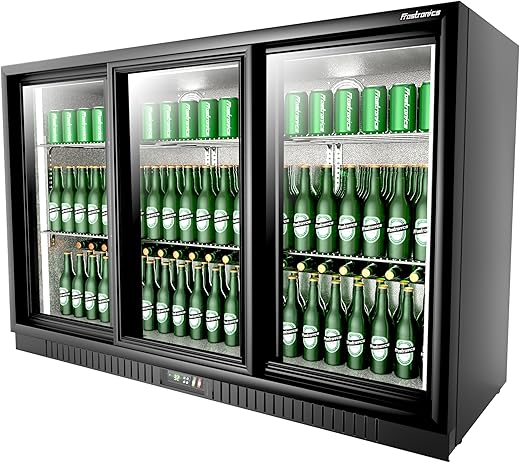 54 in. 335 cans Triple Sliding Door Back Bar Beverage Cooler, 10.8 cu. ft. Under Counter Glass Door Bar Fridge, lockable, 32-50°F Display Refrigerator, ETL & NSF7 Certified