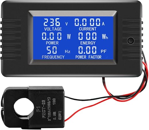 AC Current Voltage Amperage Power Energy Panel Meter LCD Digital Display Ammeter Voltmeter Multimeter with Split Core Current Transformer CT AC 80-260V 100A Multi-Function Power Monitor