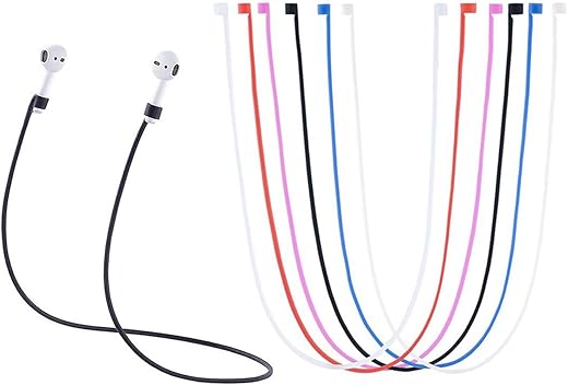 AirPods Straps, Soft Silicone Sport Earphones Anti-Lost Strap, Colorful Wire Cable Connector for Apple Airpods Wireless Bluetooth Earphones Lanyards (6 Pack)