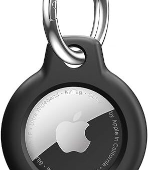 Airtag Holder Air Tag Case with Keychain, Anti-Scratch Airtags Key Chain for Apple Air Tags, Airtag Accessories for GPS Item Finder Tracker, Black