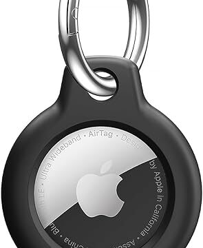 Airtag Holder Air Tag Case with Keychain, Anti-Scratch Airtags Key Chain for Apple Air Tags, Airtag Accessories for GPS Item Finder Tracker, Black