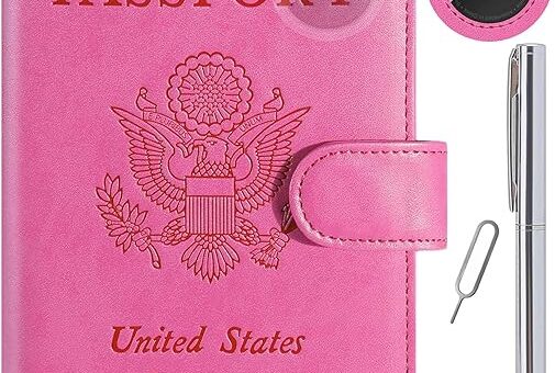 Airtag Passport Holder Cover Wallet RFID Blocking Leather Case Travel Essentials Luggage Accessories Travel Must Have(118#Pink)