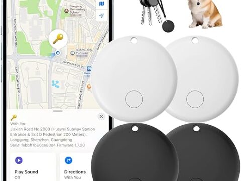 Air Tags-4 Pack, Wallet Trackers Works with Find My App (iOS Only), Replaceable Battery, Item Finders for Dog, Keys, Luggage, Suitcases, Pets, Loud Beep (Not for Android)