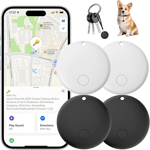 Air Tags-4 Pack, Wallet Trackers Works with Find My App (iOS Only), Replaceable Battery, Item Finders for Dog, Keys, Luggage, Suitcases, Pets, Loud Beep (Not for Android)