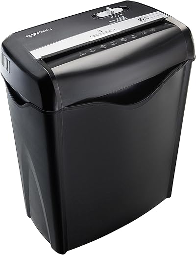 Amazon Basics 6 Sheet Cross Cut Paper and Credit Card Home Office Shredder with 3.8 Gallon Bin, Black