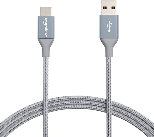 Amazon Basics USB-C to USB-A 2.0 Fast Charger Cable, Nylon Braided Cord, 480Mbps Speed, USB-IF Certified, for Apple iPhone 16/15, iPad, Samsung Galaxy, Tablets, Laptops, 6 Foot, Dark Gray