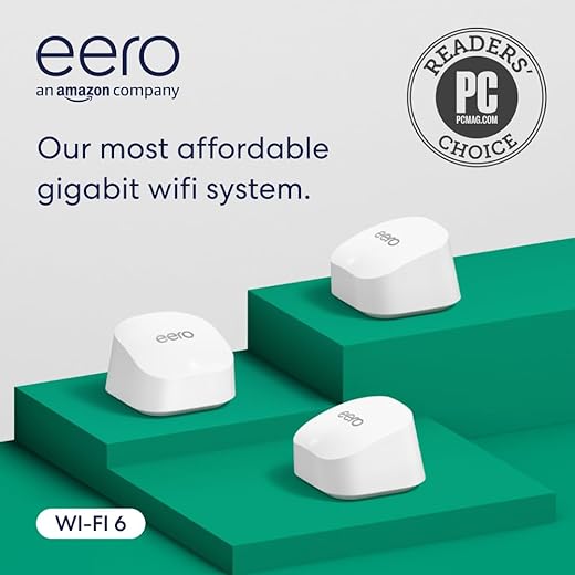 Amazon eero 6+ mesh wifi router (newest model) - Say goodbye to wifi dead spots, Coverage up to 4,500 sq. ft., Connect 75+ devices, 3-pack