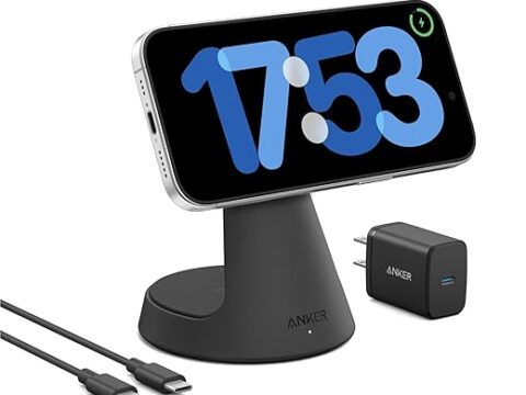 Anker MagSafe Compatible 2-in-1 Charging Stand, iPhone 16 Wireless Charger, Qi2 Certified 15W, Adjustable and Super Strong, for iPhone 16/15/14/13/12 Series, AirPods (40W USB C Adapter Included)