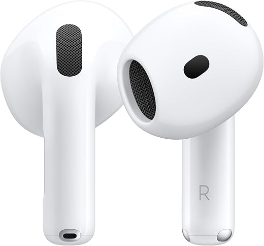 Apple AirPods 4 Wireless Earbuds, Bluetooth Headphones, Personalized Spatial Audio, Sweat and Water Resistant, USB-C Charging Case, H2 Chip, Up to 30 Hours of Battery Life, Effortless Setup for iPhone