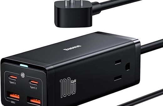 Baseus USB C Charger - 100W Power Strip PowerCombo with 4 USB Ports & 2 Outlet Extender - USB Charging Station for MacBook Pro/Laptops/iPhone/Samsung/iPad Fast Charging