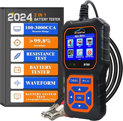 Battery Tester 5-36V 100-3000 CCA Load Tester Car Battery Tester AGM Lithium Gel Car Alternator Tester Digital Car Battery Analyzer Charging Crank System Tester for Car Truck ATV Motorcycle