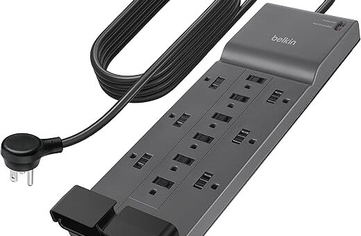 Belkin 12-Outlet Surge Protector Power Strip w/ 12 AC Outlets & 8ft Flat Plug, UL-listed Heavy-Duty Extension Cord for Home, Office, Travel, Computer, Laptop, Charger - 3,940 Joules of Protection