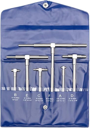 Beslands 6 Pc Telescoping Gage Set, 5/16" - 6" Range, T-Bore Hole Gauges w/Pouch, High Precision Telescopic Bore Gauge T-Gage Set (5/16" to 6")