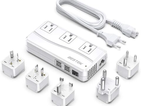 BESTEK International Power Adapter 250W, 220V to 110V Step Down Travel Voltage Converter with 4-Port USB Including US/AU/EU/UK//India/South Africa Plug Adapter (White)