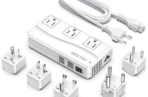 BESTEK International Power Adapter 250W, 220V to 110V Step Down Travel Voltage Converter with 4-Port USB Including US/AU/EU/UK//India/South Africa Plug Adapter (White)