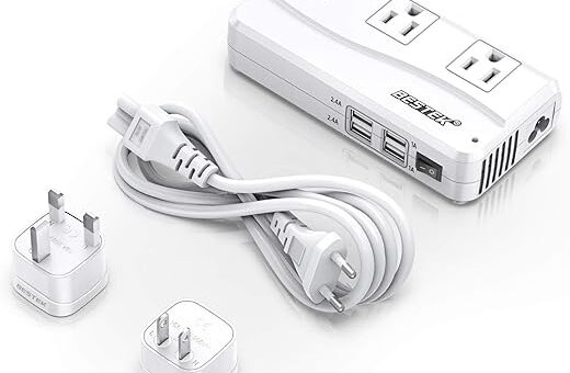 BESTEK Universal Travel Adapter 220V to 110V Voltage Converter with 6A 4-Port USB Charging and UK/AU/US/EU Worldwide Plug Adapter (White)