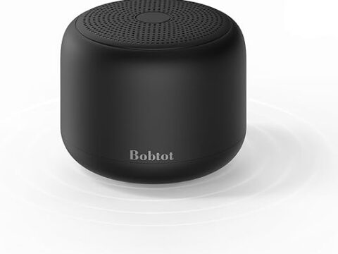 Bobtot Portable Bluetooth Speakers with Strap Easy to Carry, Wireless IPX5 Waterproof Mini Speaker with Loud Stereo Sound, 20 Hours Playtime, Rechargeable Battery, Built-in Microphone, Black