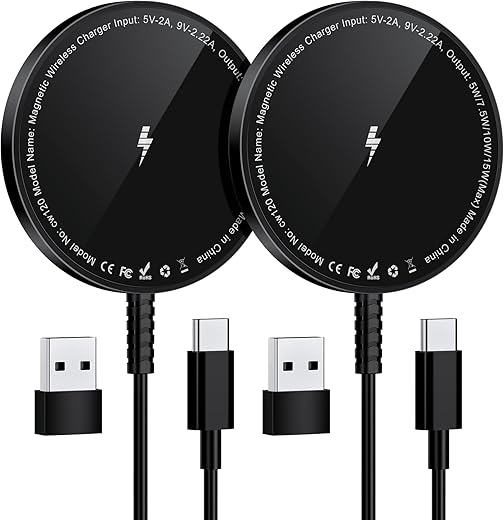 Bohuma Magnetic Wireless Charger for iPhone: Mag Safe Charger Fast Charging Pad 2 Pack Compatible with iPhone 16 15 14 13 12 Pro Max Plus & Airpods 2 3 Pro (No Adapter)