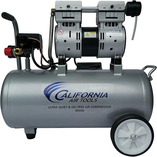 California Air Tools 8010A 1.0 HP Ultra Quiet and Oil-Free Air Compressor, 8 Gallon Aluminum Tank, Lightweight with Wheels, 60 dBA Noise Level