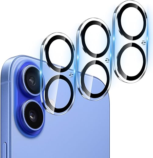 Camera Lens Protector for iPhone 16 and 16 Plus 3 Pack, Tempered Glass, Ultra HD, 9H Hardness, Anti-Scratch, Case Friendly, Easy to Install [No Affect on Night Shots]