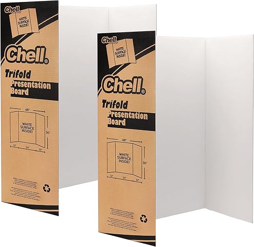 Chell 36" x 48" Trifold Poster Board, 2 Pack, White Corrugated Project Boards for Science Fair, School Projects, Event Displays and Business Presentations