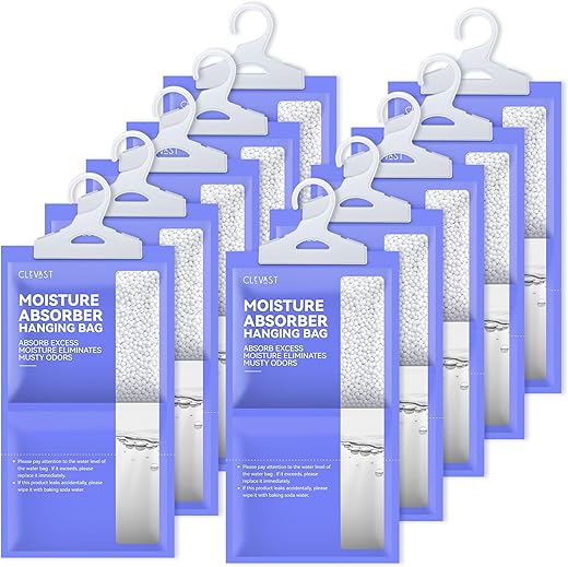 CLEVAST Moisture Absorbers Packets 10 Pack, Dehumidifier Bags for Closet, Unscented Hanging Humidity Absorber in Wardrobes, Bedrooms, Bathrooms(230g/pack)