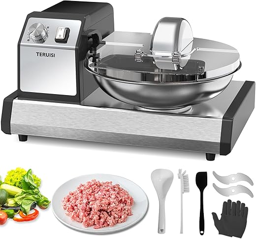 Commercial Food Processor, 250W Heavy Duty Electric Meat Grinders with 1500RPM Blade Speed, 6QT Stainless Steel Food Bowl and 0-15 Mins Timer, Commercial Vegetable Chopper Food Mixer Machine