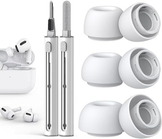 Compatible with AirPods Pro 2nd/1st Generation Replacement Ear Tips,with Noise Reduction Hole & Built-in dust Guard Screen,for USB-C Charging Case with Cleaner kit -3 Sizes (S/M/L)-Whiite