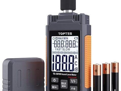 Decibel Meter, TopTes TS-501B Sound Level Meter with 2.25” Backlit LCD Screen, Portable SPL Meter with A/C Weighted, Range 30-130dB, MAX/MIN, Data Hold, Use for Home, Noisy Neighbor, Factory - Orange