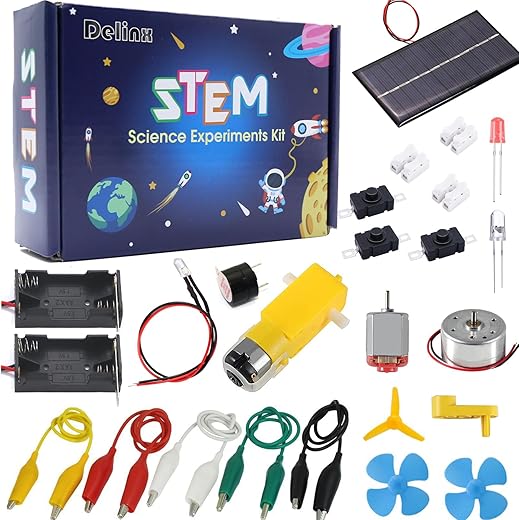 Delinx Fun Physics Science Experiment Kit: Windmill Generator,Hand-cranked Generator,Solar Power Generator, Basic Electric Circuit Learning,DIY Educational STEM Project for Kids & Teens,Girls & Boys