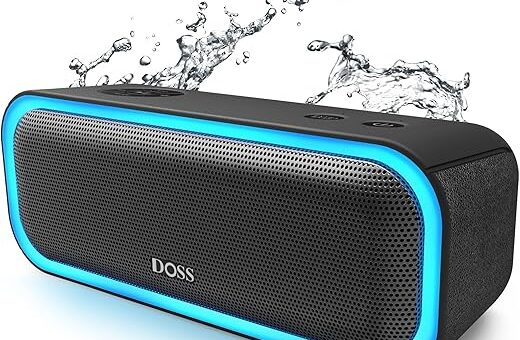 DOSS SoundBox Pro Bluetooth Speaker with 20W Stereo Sound, Active Extra Bass, IPX6 Waterproof, Bluetooth 5.0, TWS Pairing, Multi-Colors Lights, 20H Playtime, Portable Speaker for Beach, Outdoor-Black