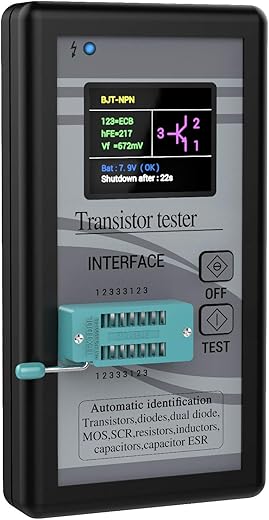 DROK Transistor Tester LCR Meter, Mosfet Transistor Capacitor Tester, Mega328 NPN PNP Transistor Diode Resistor Inductor Capacitance MOS SCR ESR Meter Automatic Checker Detector