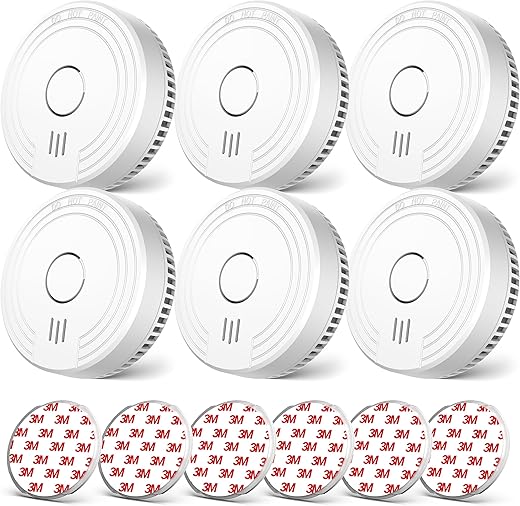 Ecoey Smoke Alarm Fire Detector, Battery Included Photoelectric Smoke Detector with Test Button and Low Battery Signal, Small Fire Alarm for Home, Bedroom FJ136GB, 6 Packs