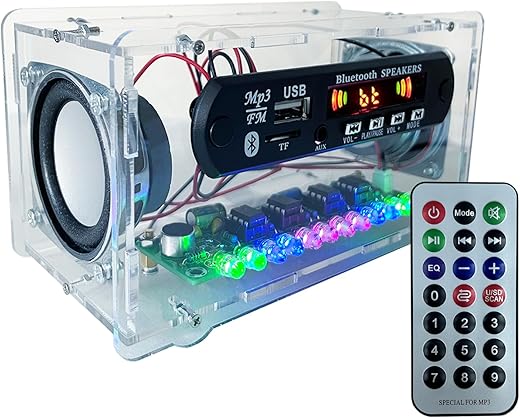 EIELE DIY Blutoth-Compatible Speaker Kit Multi-Function Soldering Practice kit Voice-Activated Level Indicator Dual Channel Speaker for Soldering Project Transparent Speaker