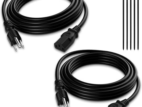 Elecan 3-Prong Replacement Power Cord 10 Ft/2 Pack, Heatproof Flexible Durable AC Device Power Cable for Appliance, Computer, TV, Monitor, Printer, ETL Listed 18AWG 125V 10A, with Ties