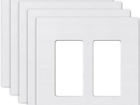 ELEGRP 2-Gang Screwless Decorative Wall Plates, Mid-Size 4.88" height x 4.94" length Unbreakable Thermoplastic Faceplate Cover for Decorator Receptacle Outlet & Switch, UL Listed (5 Pack, Matte White)