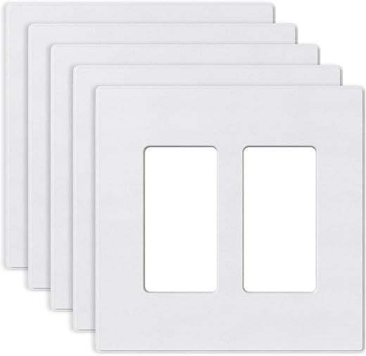 ELEGRP 2-Gang Screwless Decorative Wall Plates, Mid-Size 4.88" height x 4.94" length Unbreakable Thermoplastic Faceplate Cover for Decorator Receptacle Outlet & Switch, UL Listed (5 Pack, Matte White)