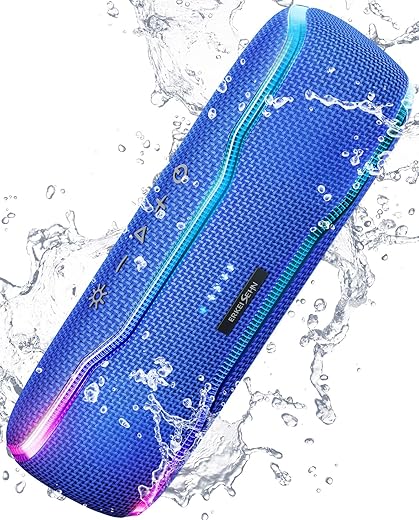 ERKEISEHN Bluetooth Speaker, IPX7 Waterproof Wireless Speaker with Colorful Flashing Light, 25W Super Bass with 24H Playtime, 100ft Bluetooth Range, TWS Pairing for Outdoor, Home, Party, Beach, Travel