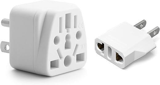 Europe to US Plug Adapter EU/UK/AU/in/CN/JP/Asia/Italy/Brazil to USA (Type A & B) American Travel Adapter and Converter, Wall Outlet Power Charger Converter (White)