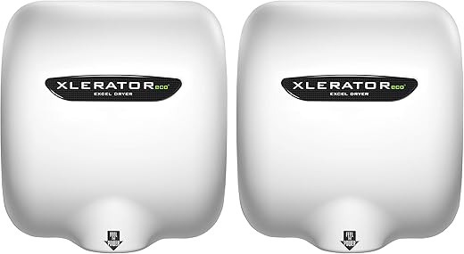 Excel Dryer XLERATOR XL-BW- ECO 1.1N High Speed Commercial Hand Dryer, White Thermoset Cover, Automatic Sensor, Surface Mounted, Noise Reduction Nozzle, LEED Credits 110/120 Volts