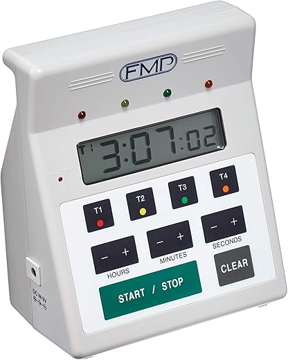 FMP Digital 4 Channel Commercial Kitchen Countdown Timer, Water Resistant, 7-inch Height, White